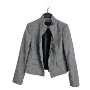 Banana Republic Herringbone Zip Front Jacket Womens Sz 0 Wool Blend Black Moto